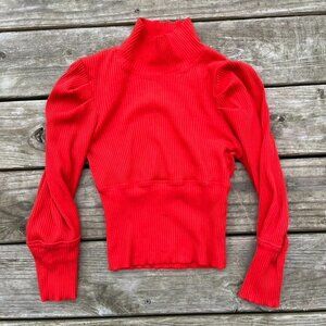Free People Orange Ribbed Turtleneck Cropped Balloon Sweater Small